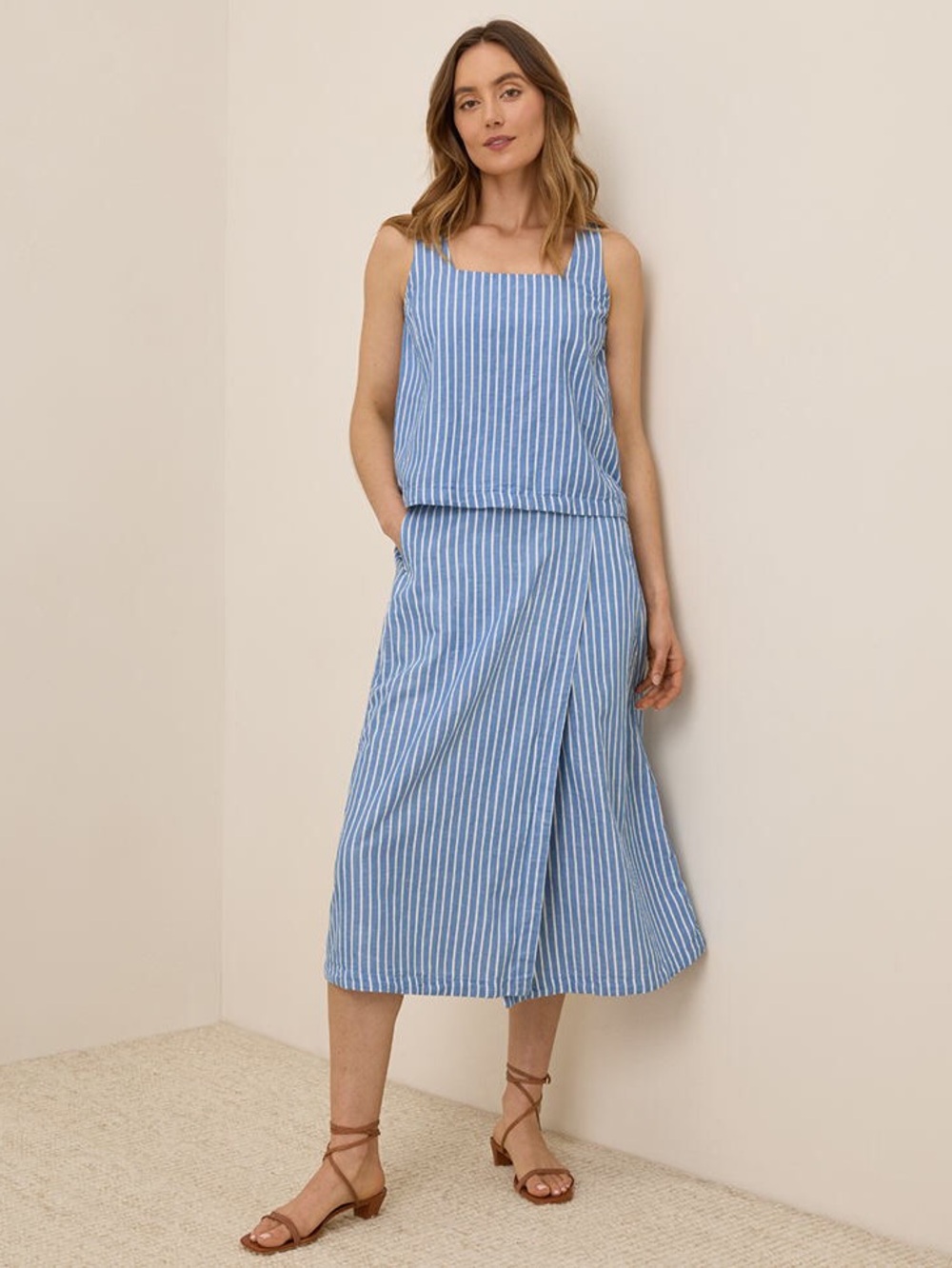 Pact Women's Organic Cotton Canopy Linen Wrap Skirt in Bondi Stripe Size XXXL